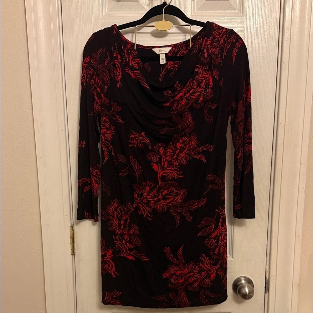 Soma Black Dress with Red Floral Pattern #76